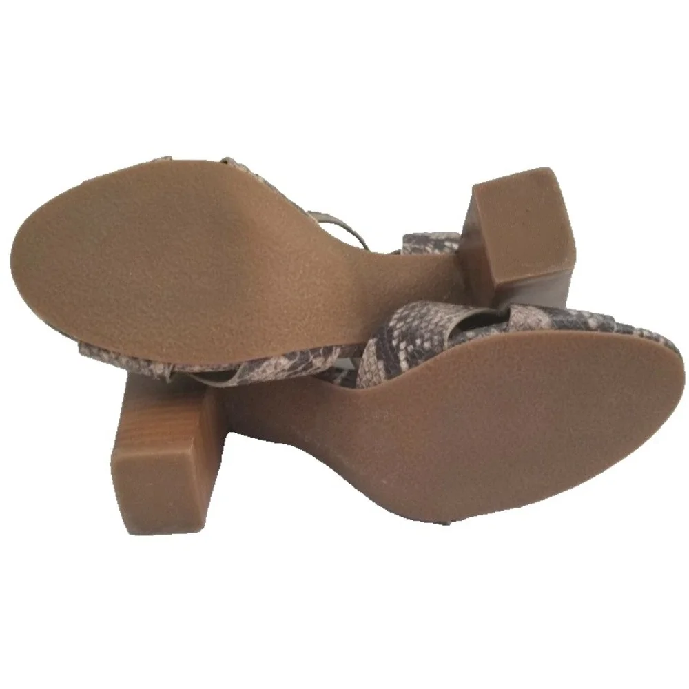 Crown Vintage Rattlesnake Snakeskin Pattern Chunky Block Heel Sandal Pump‎ 6.5M